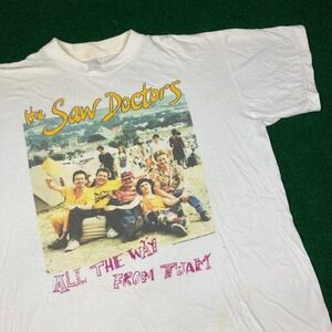 Vintage The Saw Doctors Band Shirt Mens L White 1992 Concert Tour Irish Rock 90s